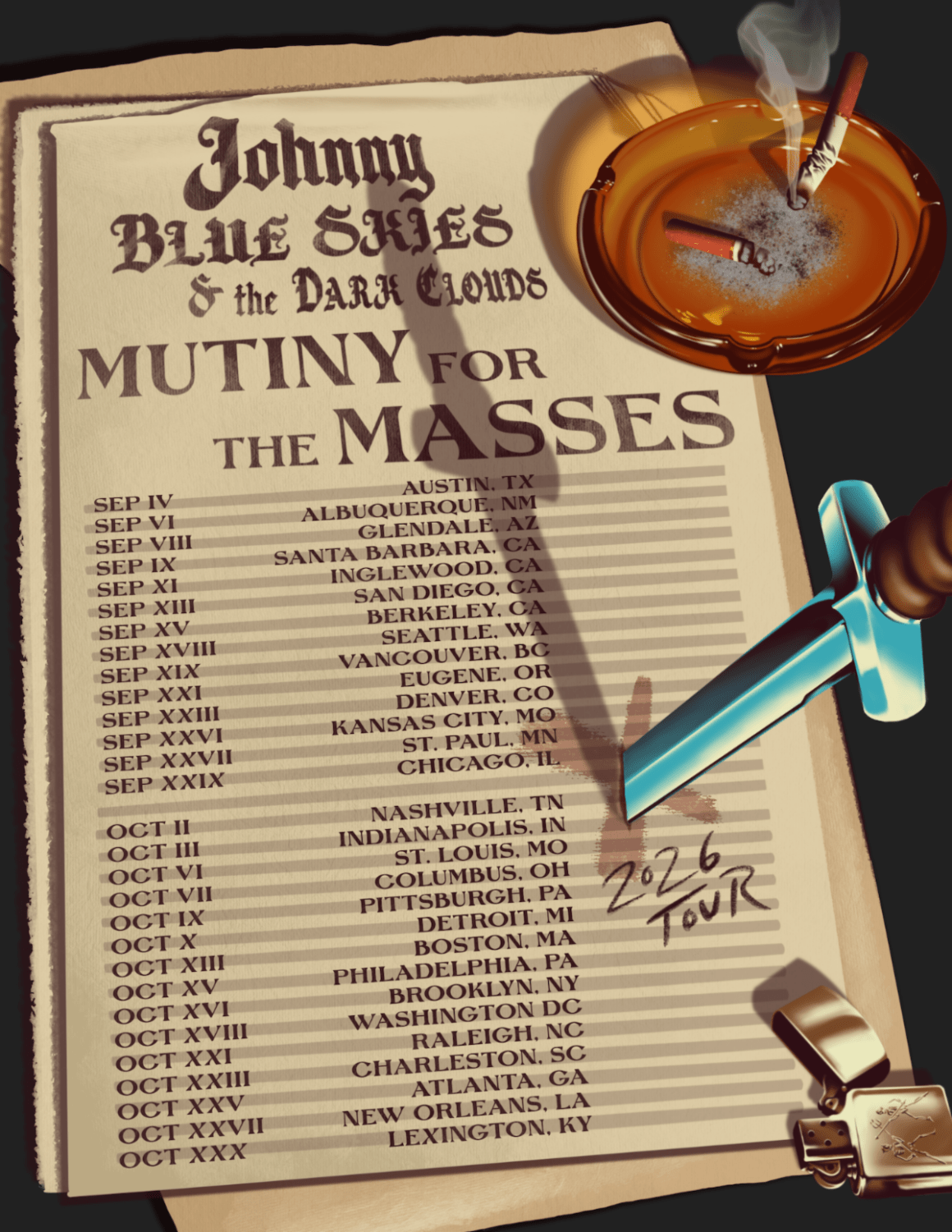 Johnny Blue Skies & The Dark Clouds Tour Poster