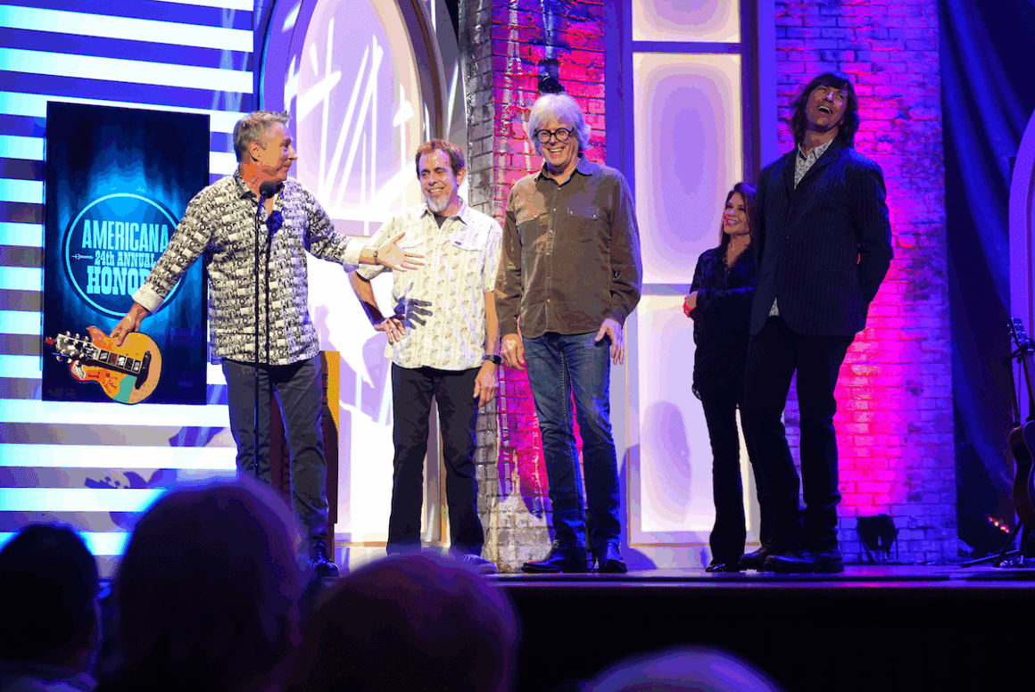 Ken Bethea, Philip Peeples, Murry Hammond and Rhett Miller of Old 97's receive a Lifetime Achievement Award onstage at the 24th Annual Americana Honors & Awards at Ryman Auditorium on Sept. 10, 2025 in Nashville, Tenn. (Photo by Erika Goldring/Getty Images for Americana Music Association)